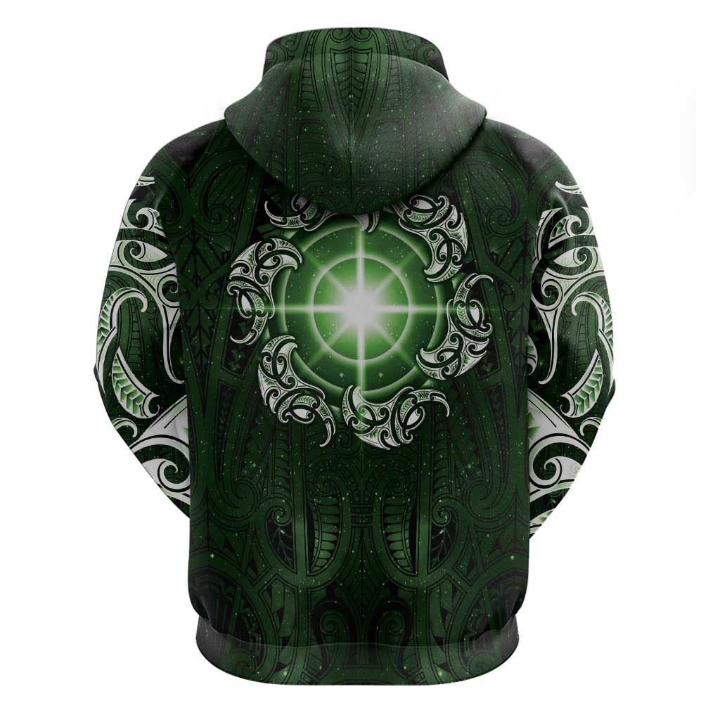 New Zealand Matariki Tupuarangi Zip Hoodie Maori Moko Green Galaxy LT05 - Polynesian Pride