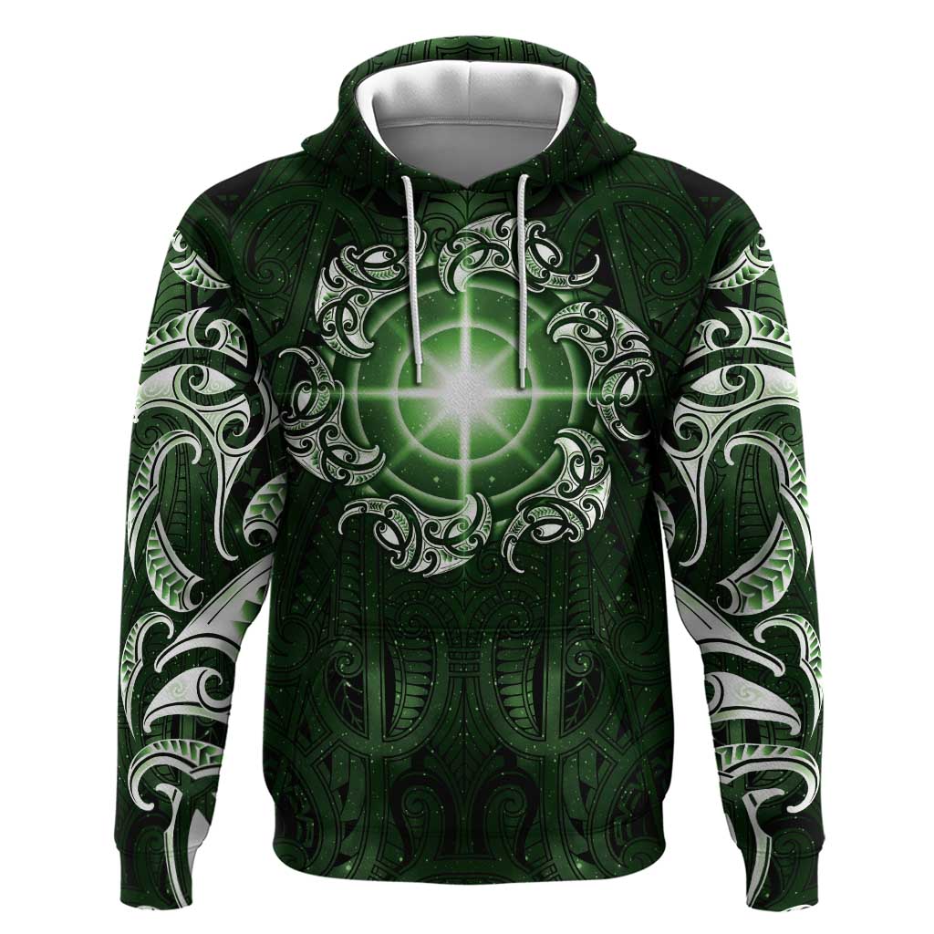 New Zealand Matariki Tupuarangi Zip Hoodie Maori Moko Green Galaxy LT05 Pullover Hoodie Green - Polynesian Pride