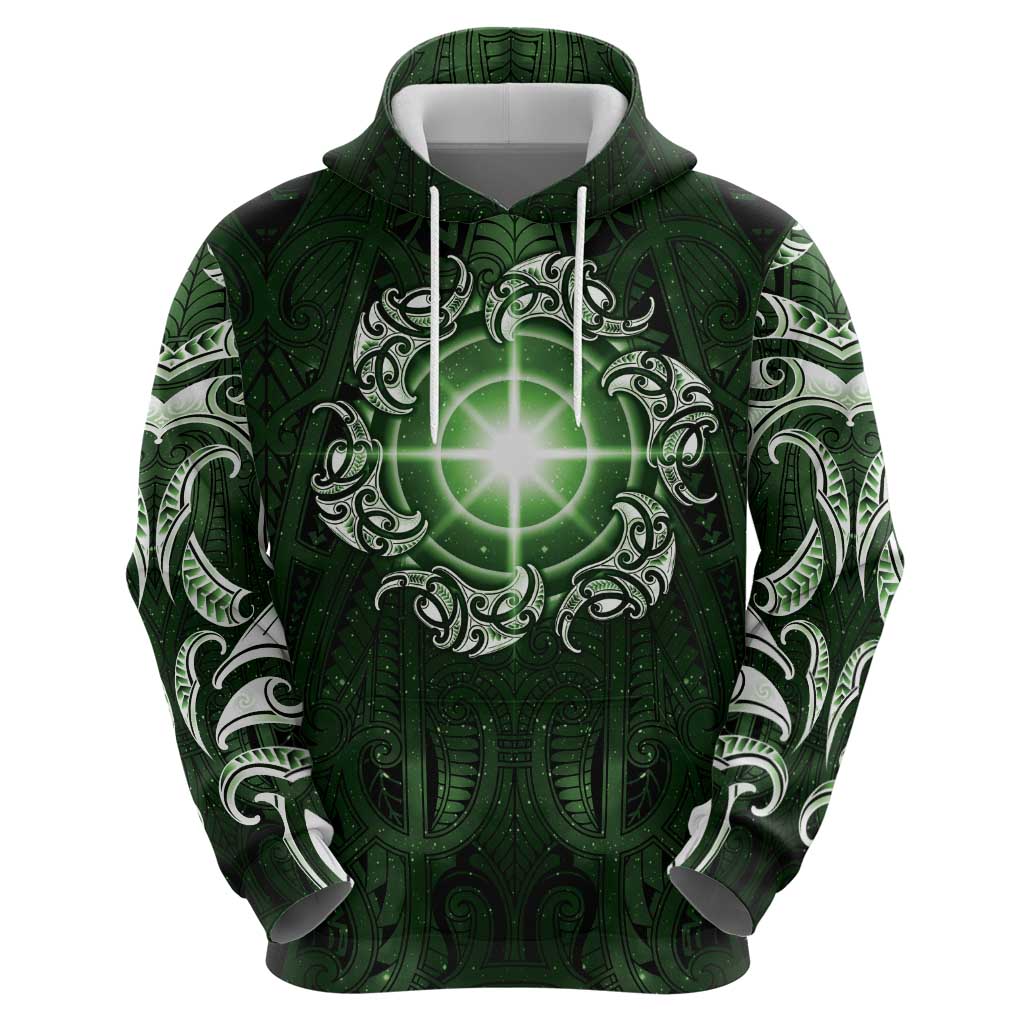 New Zealand Matariki Tupuarangi Zip Hoodie Maori Moko Green Galaxy LT05 - Polynesian Pride
