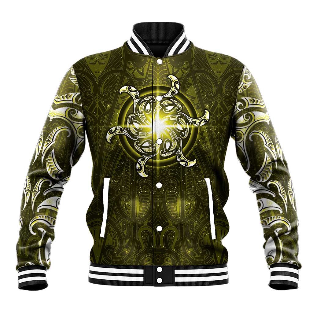 New Zealand Matariki Hiwaiterangi Baseball Jacket Maori Moko Yellow Galaxy LT05 Unisex Yellow - Polynesian Pride