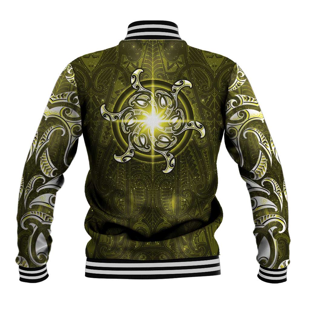 New Zealand Matariki Hiwaiterangi Baseball Jacket Maori Moko Yellow Galaxy LT05 - Polynesian Pride