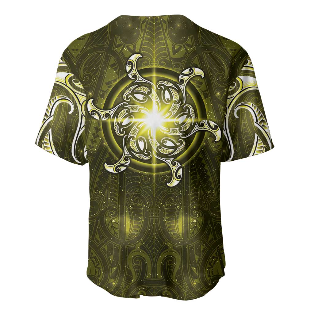 New Zealand Matariki Hiwaiterangi Baseball Jersey Maori Moko Yellow Galaxy LT05 - Polynesian Pride