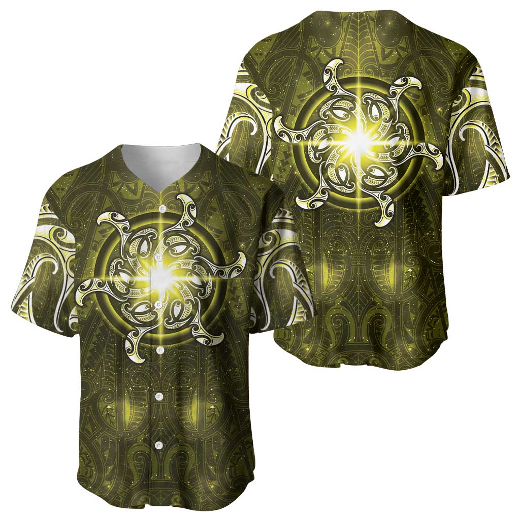 New Zealand Matariki Hiwaiterangi Baseball Jersey Maori Moko Yellow Galaxy LT05 - Polynesian Pride