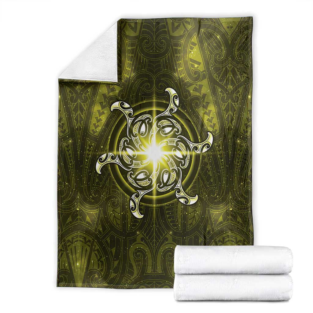 New Zealand Matariki Hiwaiterangi Blanket Maori Moko Yellow Galaxy LT05 - Polynesian Pride