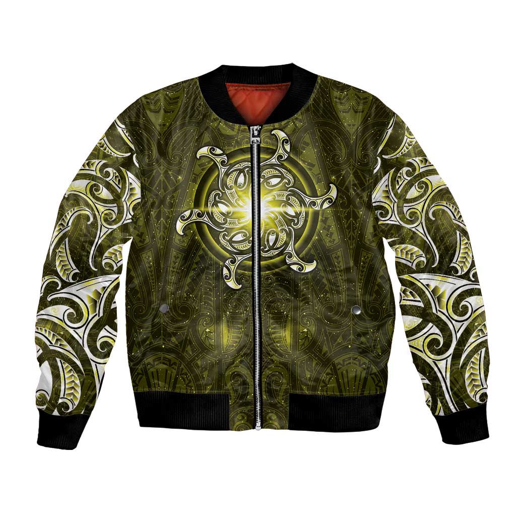 New Zealand Matariki Hiwaiterangi Bomber Jacket Maori Moko Yellow Galaxy LT05 Unisex Yellow - Polynesian Pride