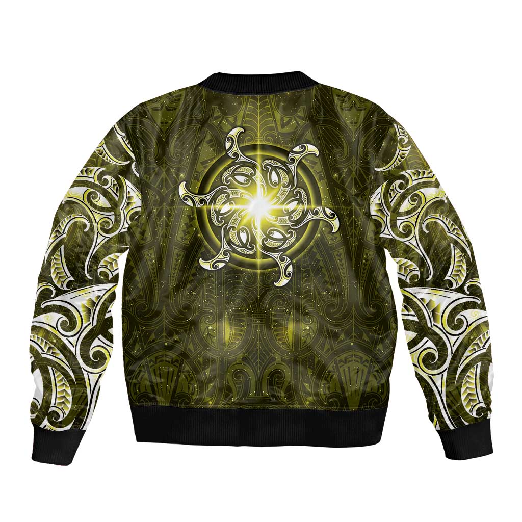 New Zealand Matariki Hiwaiterangi Bomber Jacket Maori Moko Yellow Galaxy LT05 - Polynesian Pride