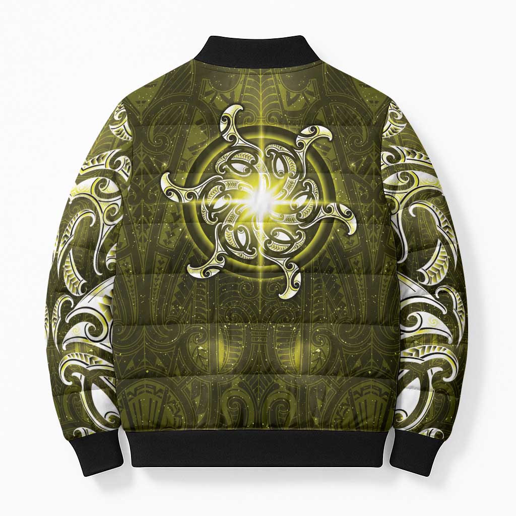 New Zealand Matariki Hiwaiterangi Bomber Puffer Jacket Maori Moko Yellow Galaxy LT05 - Polynesian Pride
