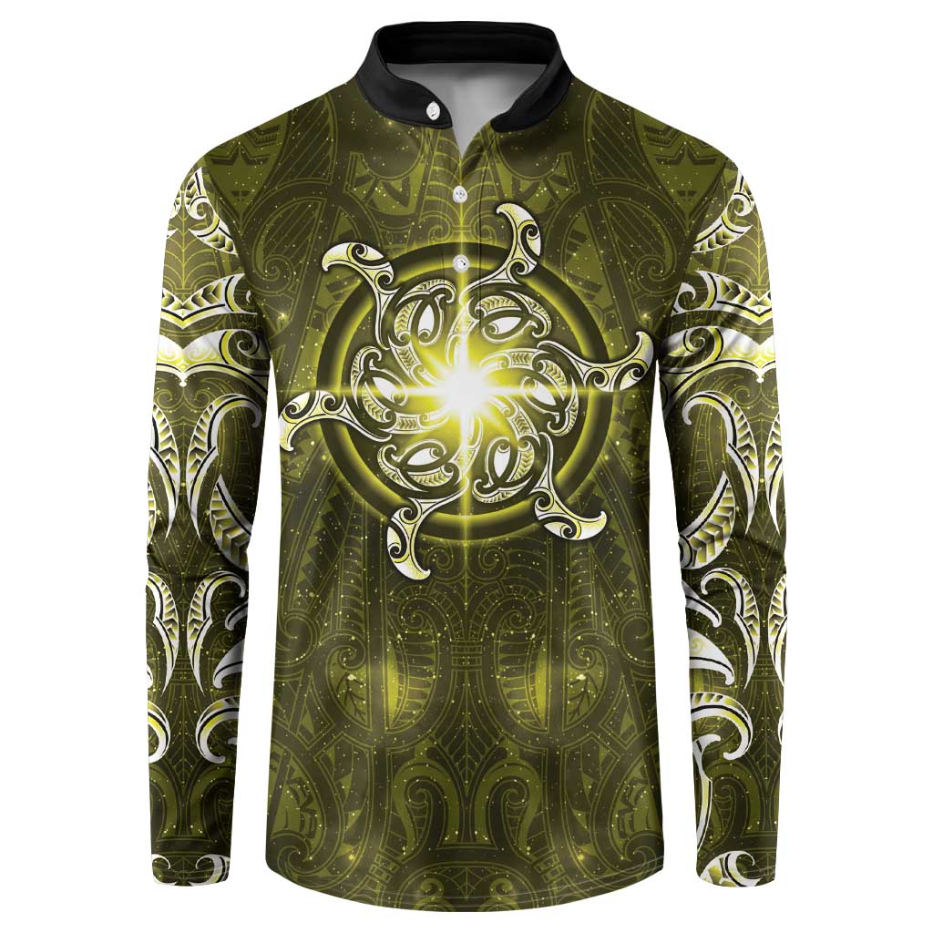 New Zealand Matariki Hiwaiterangi Button Sweatshirt Maori Moko Yellow Galaxy LT05 Yellow - Polynesian Pride