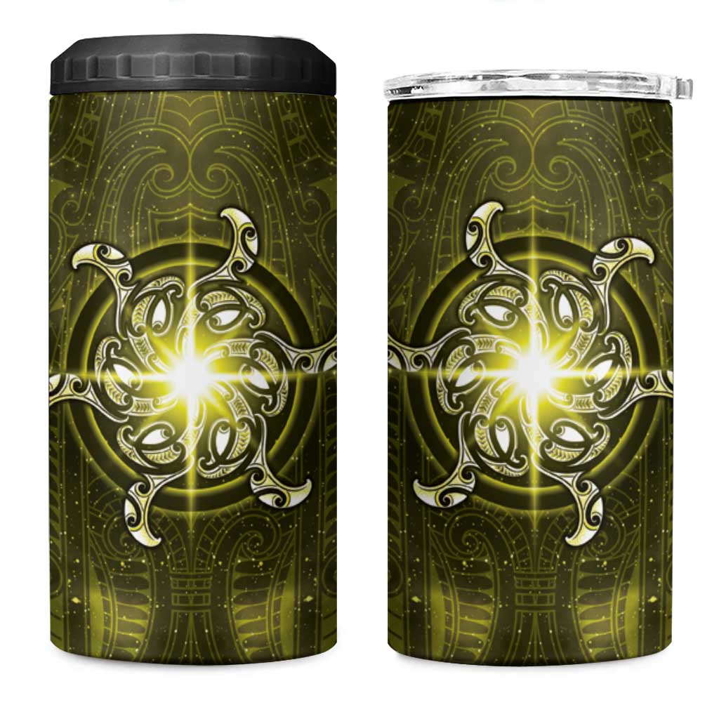New Zealand Matariki Hiwaiterangi 4 in 1 Can Cooler Tumbler Maori Moko Yellow Galaxy