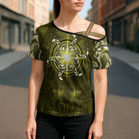 New Zealand Matariki Hiwaiterangi Cross Shoulder Shirt Maori Moko Yellow Galaxy