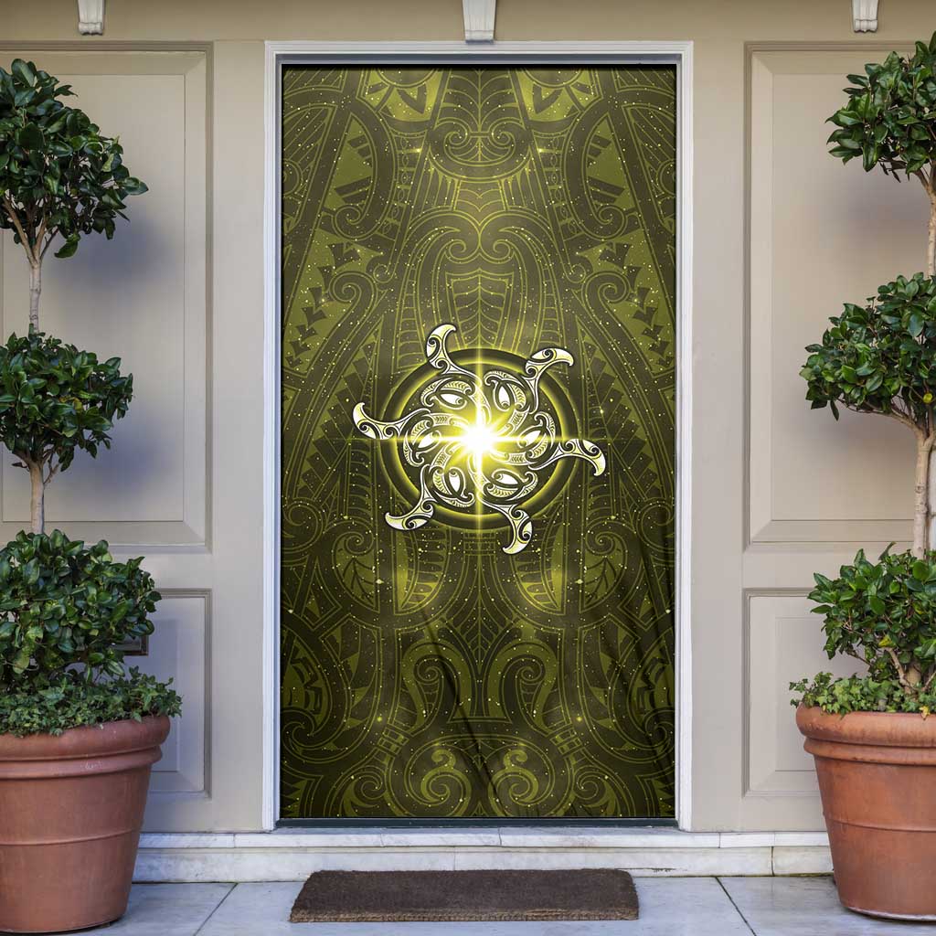 New Zealand Matariki Hiwaiterangi Door Cover Maori Moko Yellow Galaxy