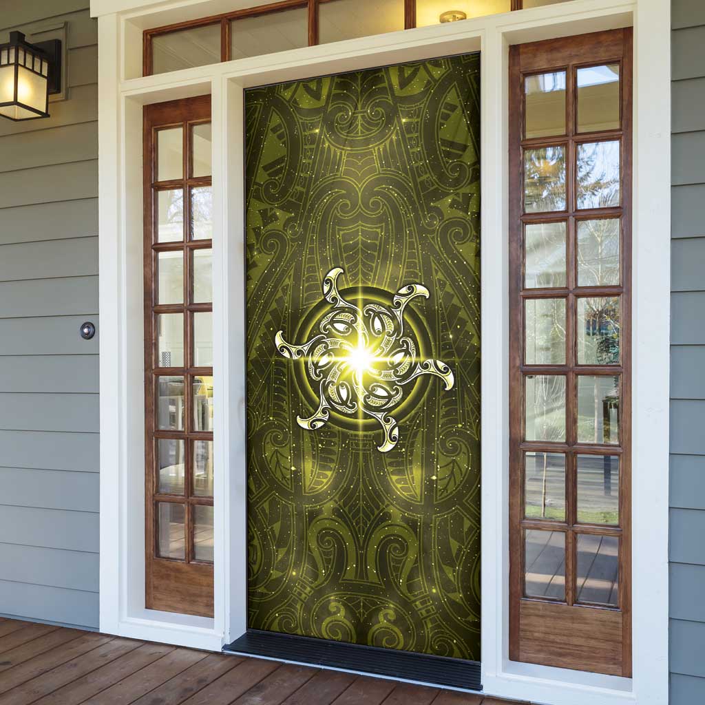 New Zealand Matariki Hiwaiterangi Door Cover Maori Moko Yellow Galaxy