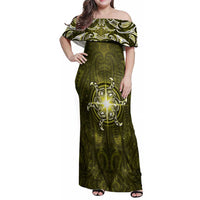 New Zealand Matariki Hiwaiterangi Family Matching Off Shoulder Maxi Dress and Hawaiian Shirt Maori Moko Yellow Galaxy LT05 Mom's Dress Yellow - Polynesian Pride