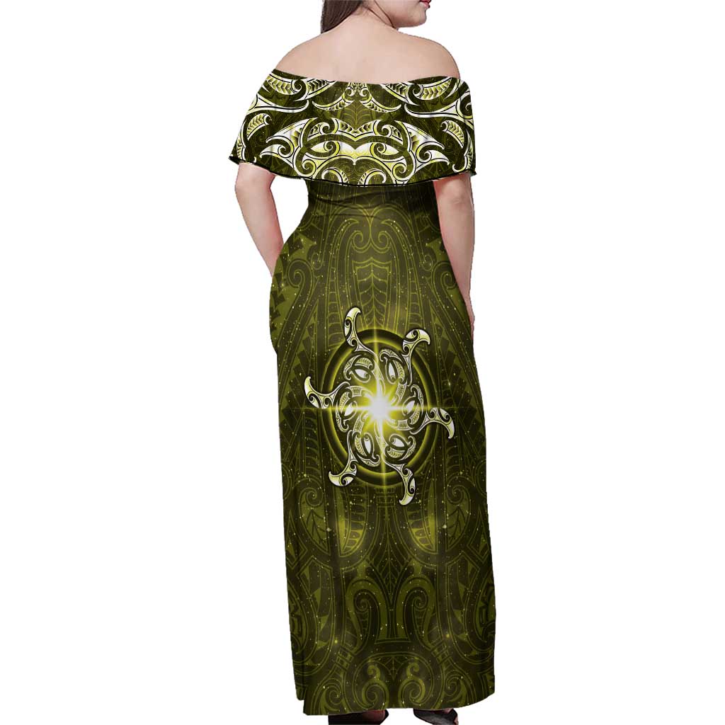 New Zealand Matariki Hiwaiterangi Family Matching Off Shoulder Maxi Dress and Hawaiian Shirt Maori Moko Yellow Galaxy LT05 - Polynesian Pride