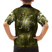 New Zealand Matariki Hiwaiterangi Family Matching Off Shoulder Short Dress and Hawaiian Shirt Maori Moko Yellow Galaxy LT05 - Polynesian Pride