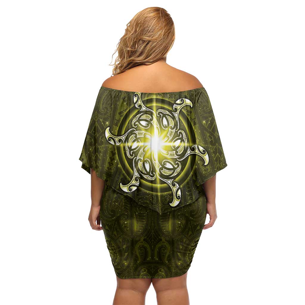 New Zealand Matariki Hiwaiterangi Family Matching Off Shoulder Short Dress and Hawaiian Shirt Maori Moko Yellow Galaxy LT05 - Polynesian Pride
