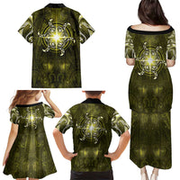 New Zealand Matariki Hiwaiterangi Family Matching Puletasi and Hawaiian Shirt Maori Moko Yellow Galaxy LT05 - Polynesian Pride