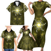 New Zealand Matariki Hiwaiterangi Family Matching Short Sleeve Bodycon Dress and Hawaiian Shirt Maori Moko Yellow Galaxy LT05 - Polynesian Pride