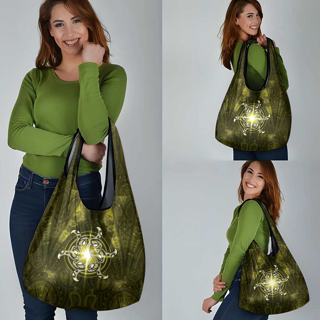 New Zealand Matariki Hiwaiterangi Grocery Bag Maori Moko Yellow Galaxy LT05 - Polynesian Pride