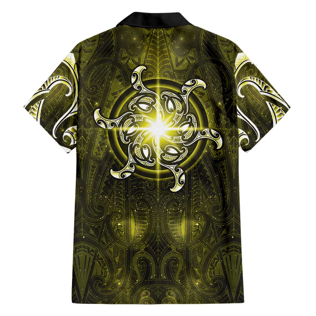 New Zealand Matariki Hiwaiterangi Hawaiian Shirt Maori Moko Yellow Galaxy