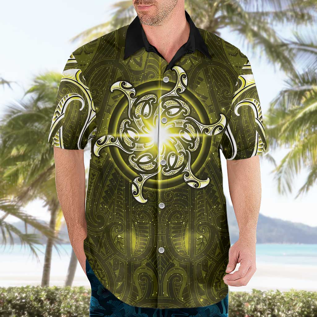 New Zealand Matariki Hiwaiterangi Hawaiian Shirt Maori Moko Yellow Galaxy