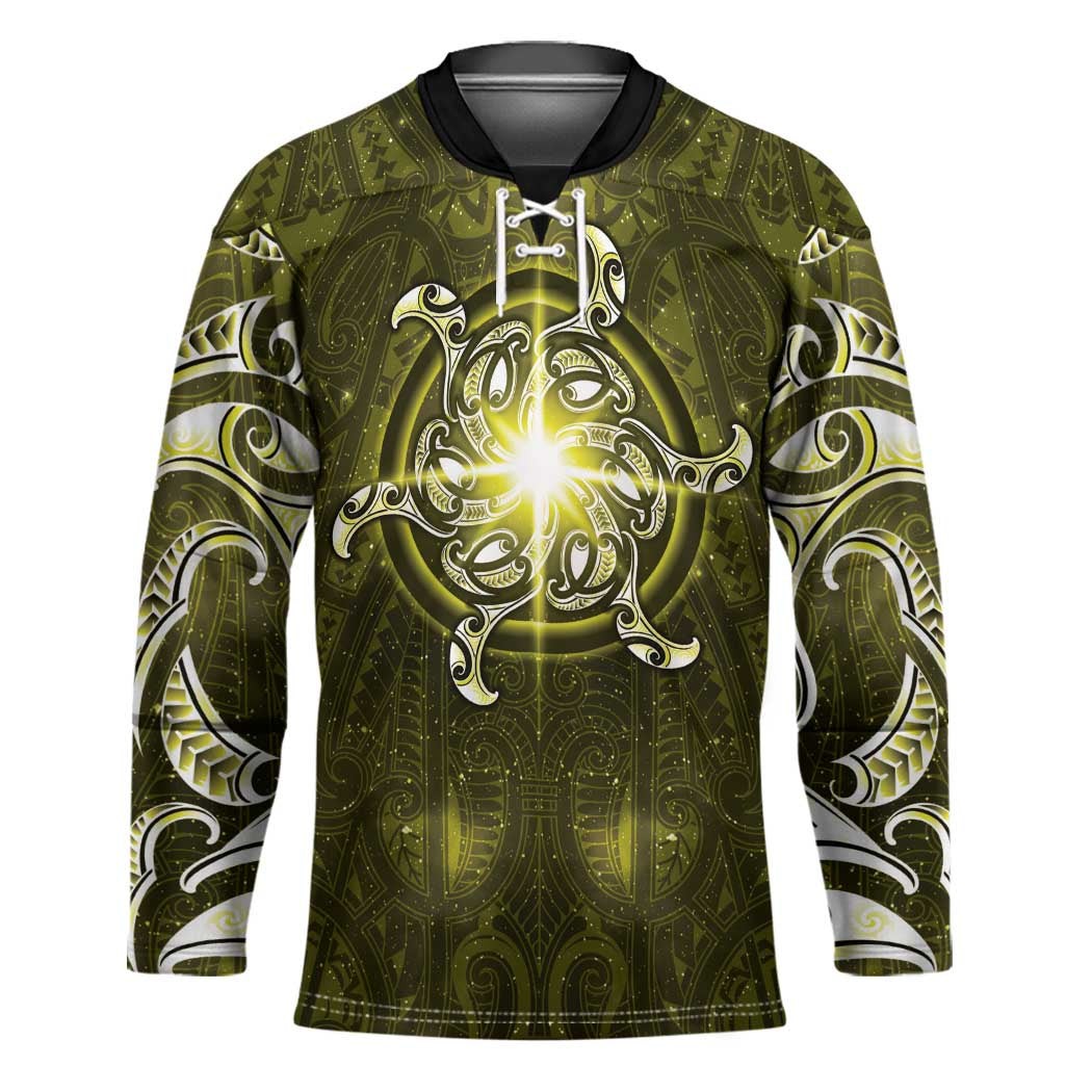 New Zealand Matariki Hiwaiterangi Hockey Jersey Maori Moko Yellow Galaxy LT05 Unisex Yellow - Polynesian Pride