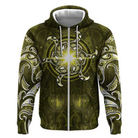 New Zealand Matariki Hiwaiterangi Hoodie Maori Moko Yellow Galaxy LT05 Zip Hoodie Yellow - Polynesian Pride