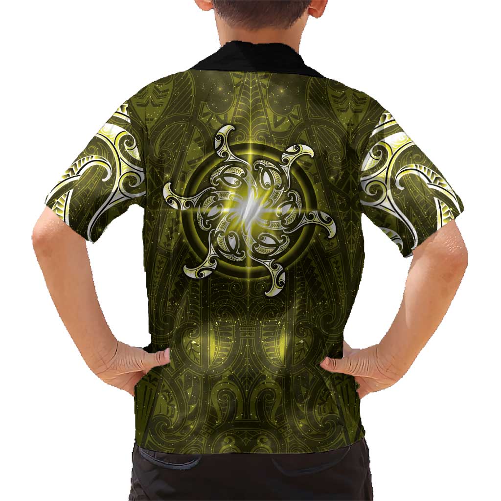 New Zealand Matariki Hiwaiterangi Kid Hawaiian Shirt Maori Moko Yellow Galaxy