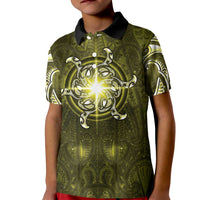 New Zealand Matariki Hiwaiterangi Kid Polo Shirt Maori Moko Yellow Galaxy