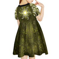 New Zealand Matariki Hiwaiterangi Kid Short Sleeve Dress Maori Moko Yellow Galaxy