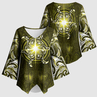 New Zealand Matariki Hiwaiterangi Kimono Sleeve Blouse Maori Moko Yellow Galaxy LT05 - Polynesian Pride