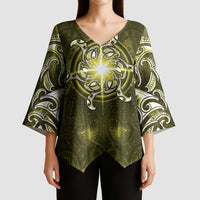 New Zealand Matariki Hiwaiterangi Kimono Sleeve Blouse Maori Moko Yellow Galaxy LT05 - Polynesian Pride