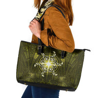 New Zealand Matariki Hiwaiterangi Leather Tote Bag Maori Moko Yellow Galaxy LT05 Yellow - Polynesian Pride