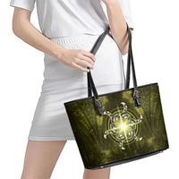 New Zealand Matariki Hiwaiterangi Leather Tote Bag Maori Moko Yellow Galaxy LT05 - Polynesian Pride