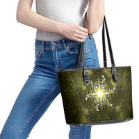 New Zealand Matariki Hiwaiterangi Leather Tote Bag Maori Moko Yellow Galaxy LT05 - Polynesian Pride