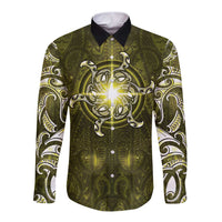 New Zealand Matariki Hiwaiterangi Long Sleeve Button Shirt Maori Moko Yellow Galaxy LT05 Unisex Yellow - Polynesian Pride