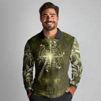 New Zealand Matariki Hiwaiterangi Long Sleeve Polo Shirt Maori Moko Yellow Galaxy