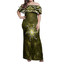 New Zealand Matariki Hiwaiterangi Off Shoulder Maxi Dress Maori Moko Yellow Galaxy