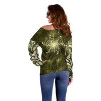 New Zealand Matariki Hiwaiterangi Off Shoulder Sweater Maori Moko Yellow Galaxy LT05 - Polynesian Pride