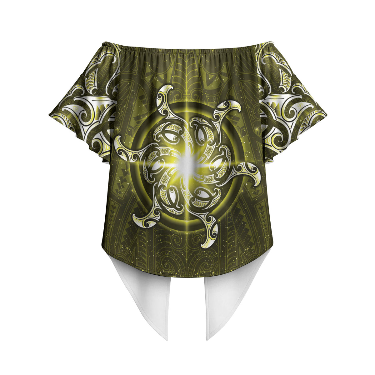 New Zealand Matariki Hiwaiterangi Off Shoulder Wrap Waist Top Maori Moko Yellow Galaxy LT05 - Polynesian Pride