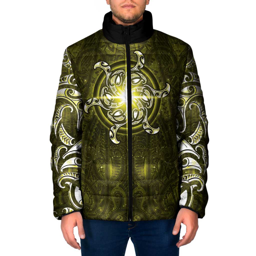 New Zealand Matariki Hiwaiterangi Padded Jacket Maori Moko Yellow Galaxy LT05 Men Yellow - Polynesian Pride