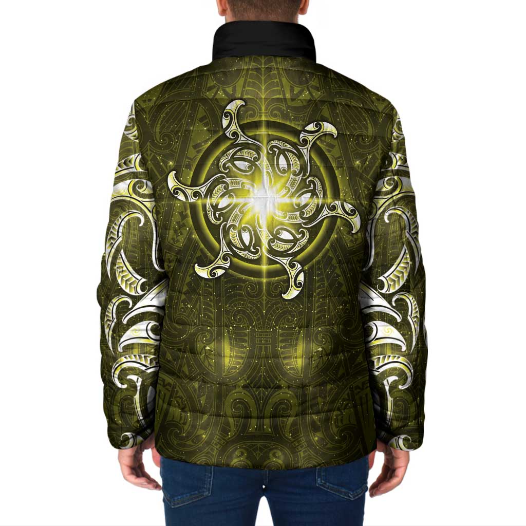 New Zealand Matariki Hiwaiterangi Padded Jacket Maori Moko Yellow Galaxy LT05 - Polynesian Pride