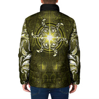 New Zealand Matariki Hiwaiterangi Padded Jacket Maori Moko Yellow Galaxy LT05 - Polynesian Pride
