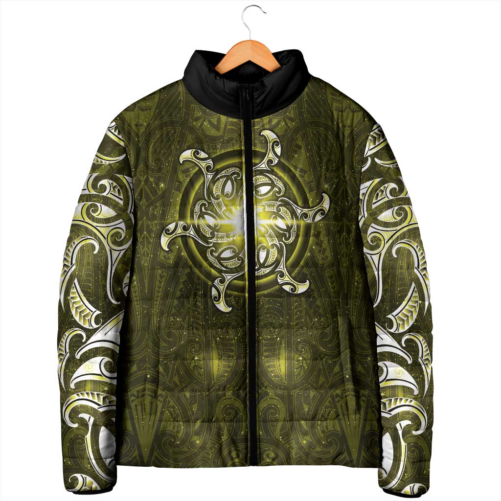 New Zealand Matariki Hiwaiterangi Padded Jacket Maori Moko Yellow Galaxy LT05 - Polynesian Pride