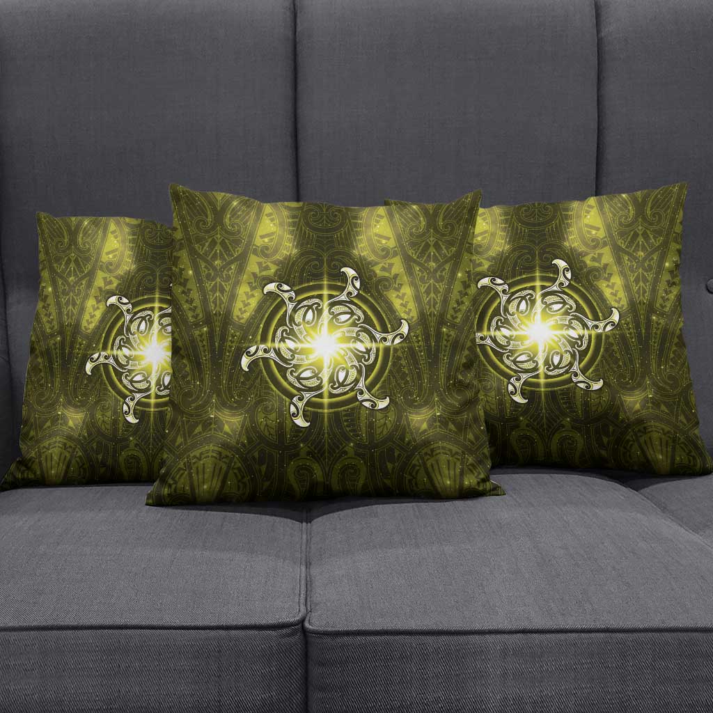 New Zealand Matariki Hiwaiterangi Pillow Cover Maori Moko Yellow Galaxy LT05 - Polynesian Pride