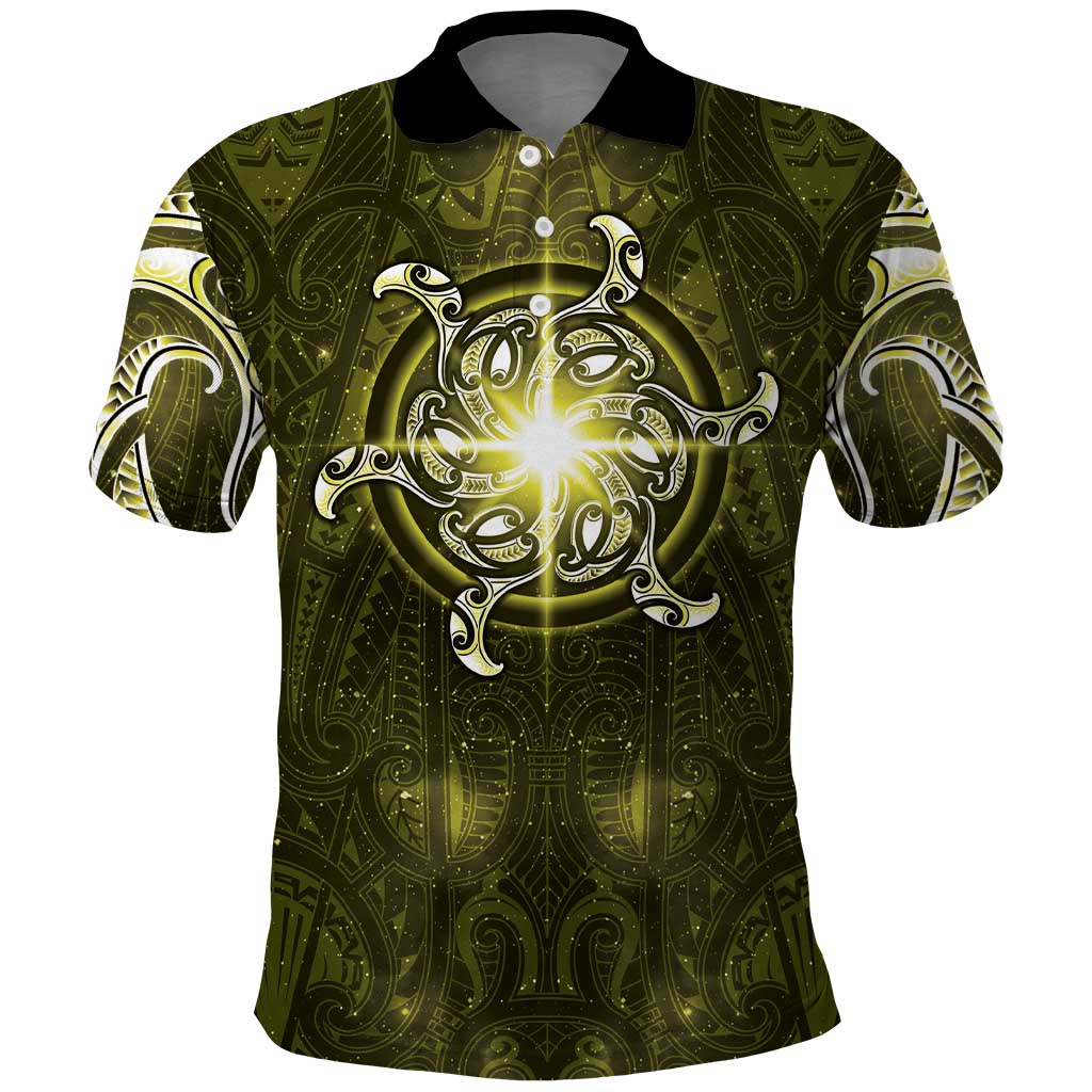 New Zealand Matariki Hiwaiterangi Polo Shirt Maori Moko Yellow Galaxy