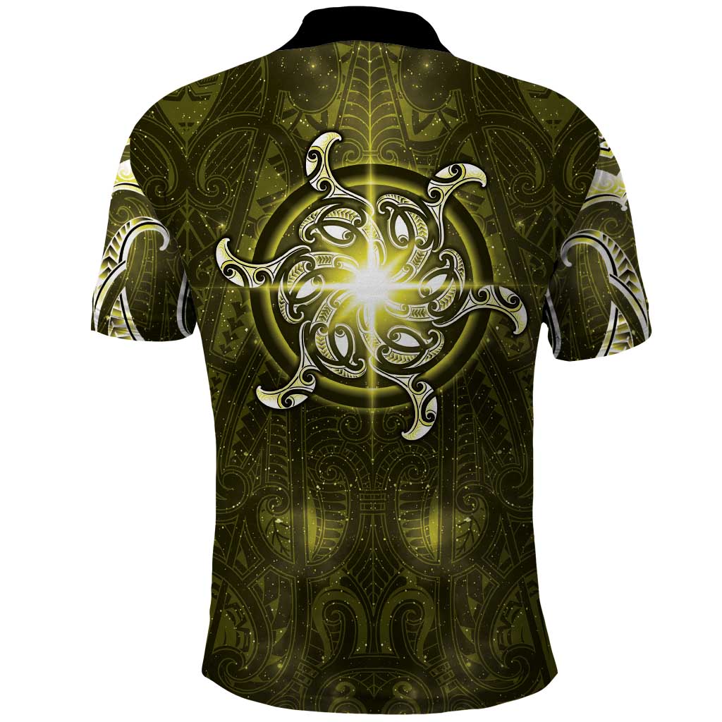 New Zealand Matariki Hiwaiterangi Polo Shirt Maori Moko Yellow Galaxy