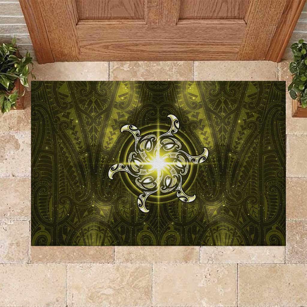 New Zealand Matariki Hiwaiterangi Rubber Doormat Maori Moko Yellow Galaxy LT05 Yellow - Polynesian Pride