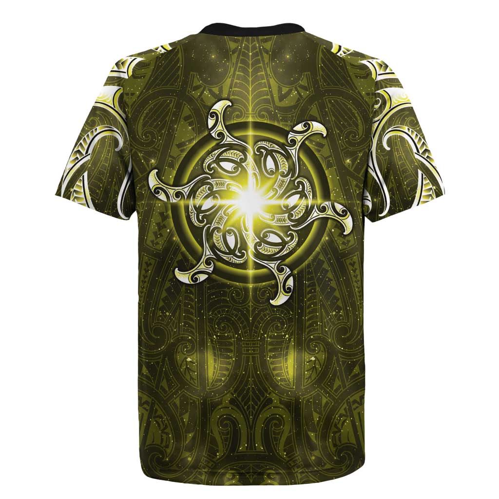 New Zealand Matariki Hiwaiterangi Rugby Jersey Maori Moko Yellow Galaxy LT05 - Polynesian Pride