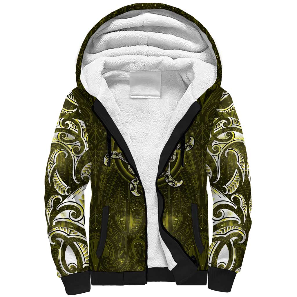 New Zealand Matariki Hiwaiterangi Sherpa Hoodie Maori Moko Yellow Galaxy LT05 Unisex Yellow - Polynesian Pride